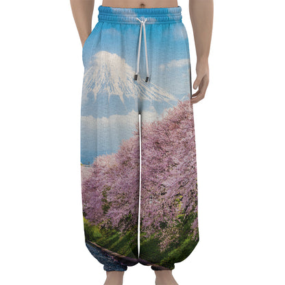 Mount Fuji And Cherry Blossom Print Lantern Pants