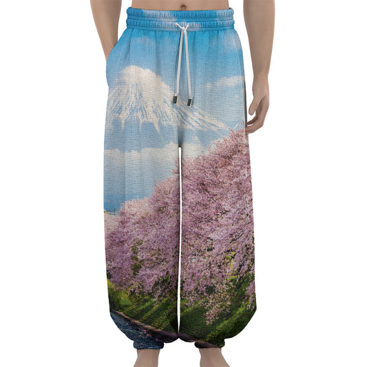 Mount Fuji And Cherry Blossom Print Lantern Pants