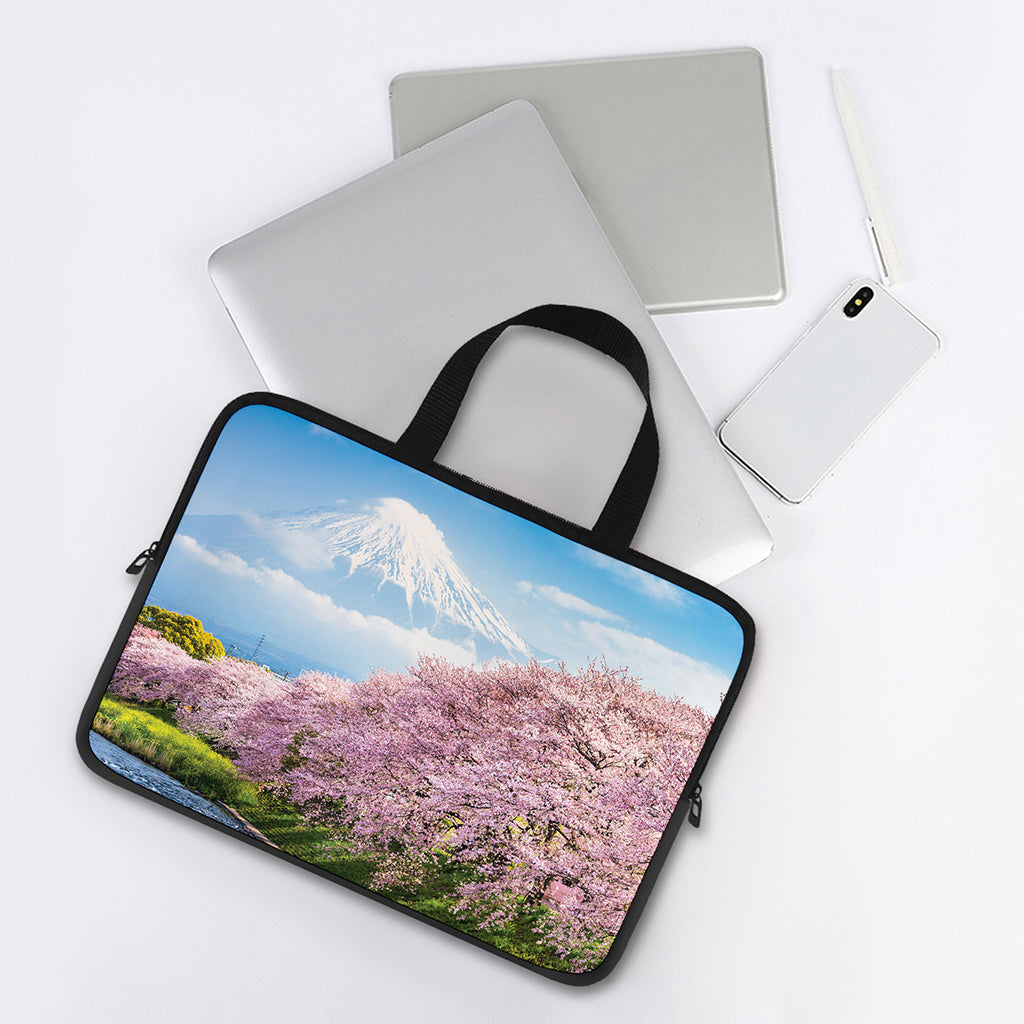 Mount Fuji And Cherry Blossom Print Laptop Sleeve With Handle