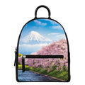 Mount Fuji And Cherry Blossom Print Leather Backpack