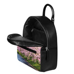 Mount Fuji And Cherry Blossom Print Leather Backpack