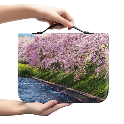 Mount Fuji And Cherry Blossom Print Leather Bible Cover