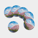 Mount Fuji And Cherry Blossom Print Leather Coaster Set