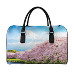 Mount Fuji And Cherry Blossom Print Leather Duffle Bag