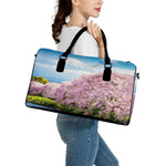 Mount Fuji And Cherry Blossom Print Leather Duffle Bag