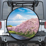Mount Fuji And Cherry Blossom Print Leather Spare Tire Cover