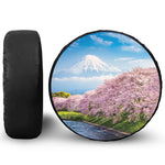 Mount Fuji And Cherry Blossom Print Leather Spare Tire Cover
