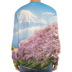 Mount Fuji And Cherry Blossom Print Long Sleeve Baseball Jersey