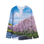 Mount Fuji And Cherry Blossom Print Long Sleeve Short Coat