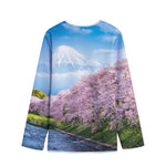 Mount Fuji And Cherry Blossom Print Long Sleeve Short Coat