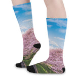 Mount Fuji And Cherry Blossom Print Long Socks