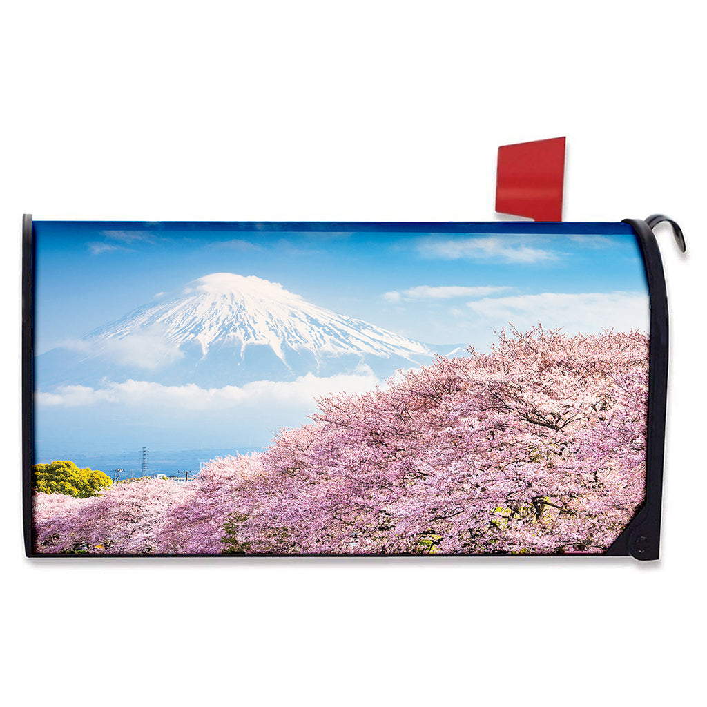 Mount Fuji And Cherry Blossom Print Mailbox Cover