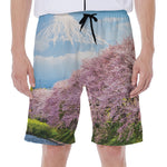 Mount Fuji And Cherry Blossom Print Men's Beach Shorts