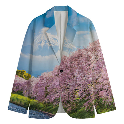 Mount Fuji And Cherry Blossom Print Men's Blazer