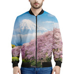Mount Fuji And Cherry Blossom Print Men's Bomber Jacket