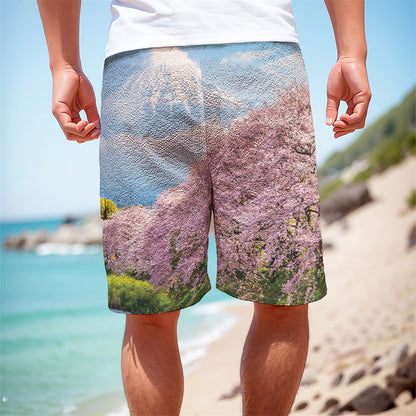 Mount Fuji And Cherry Blossom Print Men's Cargo Shorts