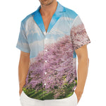 Mount Fuji And Cherry Blossom Print Men's Deep V-Neck Shirt