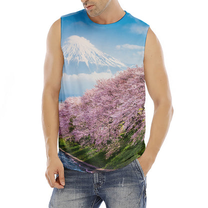 Mount Fuji And Cherry Blossom Print Men's Fitness Tank Top