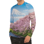 Mount Fuji And Cherry Blossom Print Men's Long Sleeve Rash Guard