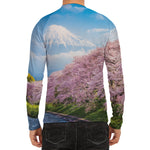 Mount Fuji And Cherry Blossom Print Men's Long Sleeve Rash Guard