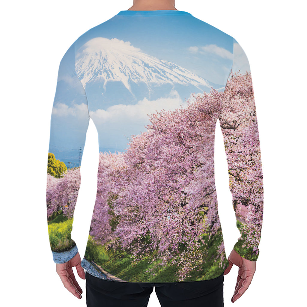 Mount Fuji And Cherry Blossom Print Men's Long Sleeve T-Shirt