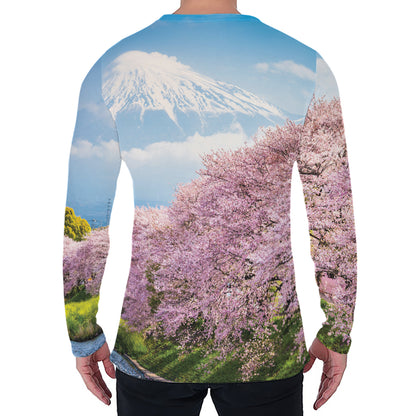 Mount Fuji And Cherry Blossom Print Men's Long Sleeve T-Shirt