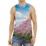 Mount Fuji And Cherry Blossom Print Men's Muscle Tank Top