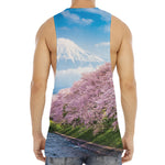 Mount Fuji And Cherry Blossom Print Men's Muscle Tank Top