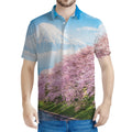 Mount Fuji And Cherry Blossom Print Men's Polo Shirt