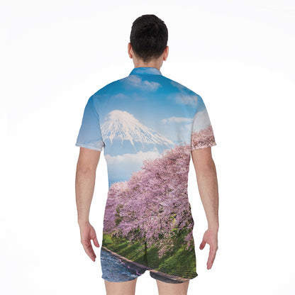 Mount Fuji And Cherry Blossom Print Men's Rompers
