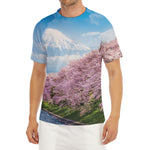 Mount Fuji And Cherry Blossom Print Men's Short Sleeve Rash Guard