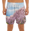 Mount Fuji And Cherry Blossom Print Men's Split Running Shorts