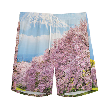 Mount Fuji And Cherry Blossom Print Men's Sports Shorts