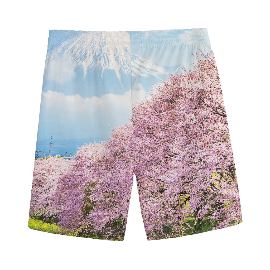 Mount Fuji And Cherry Blossom Print Men's Sports Shorts