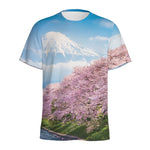 Mount Fuji And Cherry Blossom Print Men's Sports T-Shirt