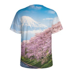 Mount Fuji And Cherry Blossom Print Men's Sports T-Shirt