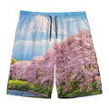 Mount Fuji And Cherry Blossom Print Men's Swim Trunks