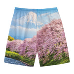 Mount Fuji And Cherry Blossom Print Men's Swim Trunks