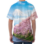 Mount Fuji And Cherry Blossom Print Men's Velvet T-Shirt