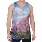 Mount Fuji And Cherry Blossom Print Men's Velvet Tank Top
