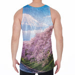 Mount Fuji And Cherry Blossom Print Men's Velvet Tank Top