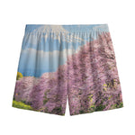 Mount Fuji And Cherry Blossom Print Mesh Shorts