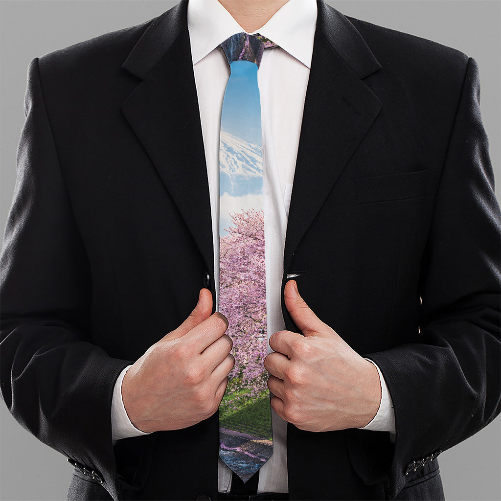 Mount Fuji And Cherry Blossom Print Necktie