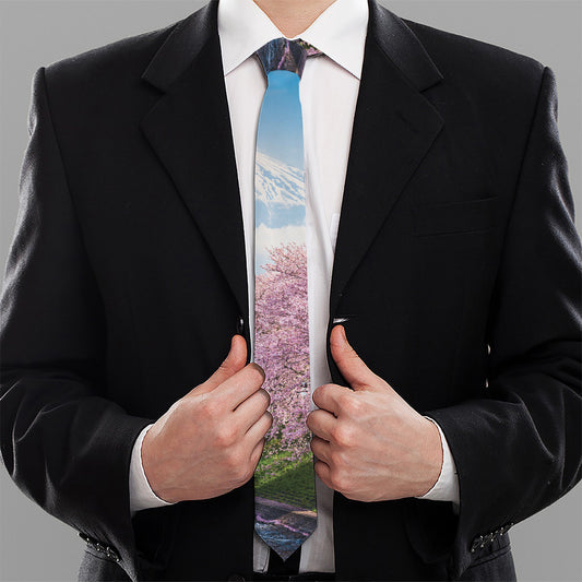 Mount Fuji And Cherry Blossom Print Necktie