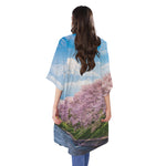 Mount Fuji And Cherry Blossom Print Open Front Beach Cover Up