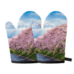 Mount Fuji And Cherry Blossom Print Oven Mitts