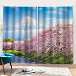 Mount Fuji And Cherry Blossom Print Pencil Pleat Curtains