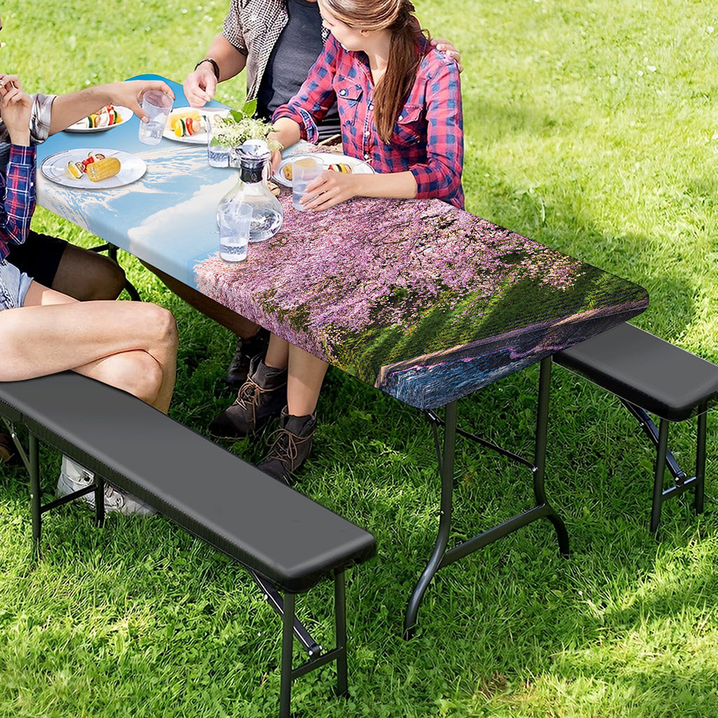 Mount Fuji And Cherry Blossom Print Picnic Table Cover