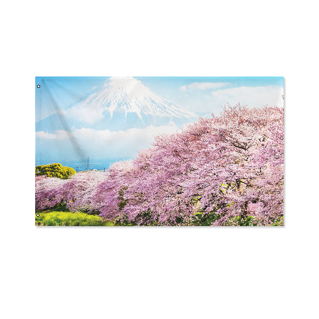 Mount Fuji And Cherry Blossom Print Polyester Flag