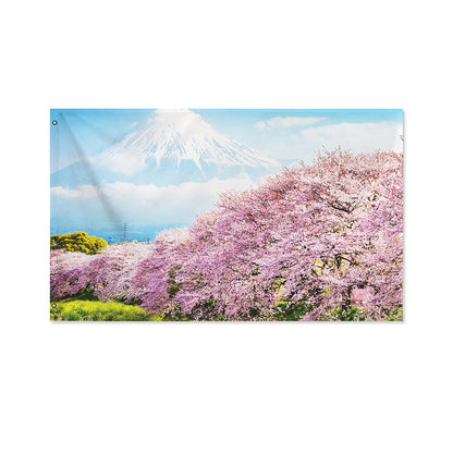 Mount Fuji And Cherry Blossom Print Polyester Flag